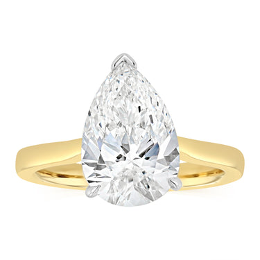 Luminesce Lab Grown 3 Carat Diamond Pear Solitaire Ring in 9ct Yellow and White Gold