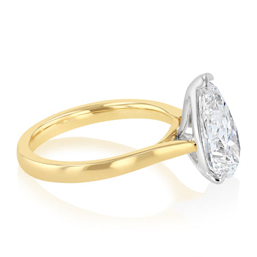 Luminesce Lab Grown 3 Carat Diamond Pear Solitaire Ring in 9ct Yellow and White Gold