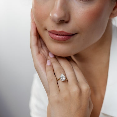 Luminesce Lab Grown 3 Carat Diamond Pear Solitaire Ring in 9ct Yellow and White Gold
