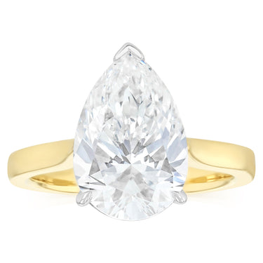 Luminesce Lab Grown 4 Carat Diamond Pear Solitaire Ring in 9ct Yellow and White Gold