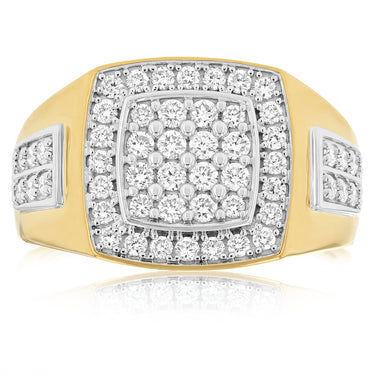Luminesce Lab Grown 1 Carat Diamond Gents Ring in Gold Plated Sterling Silver