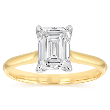 Luminesce Lab Grown 2 Carats Emerald Diamond Solitaire Ring in 9ct Yellow Gold