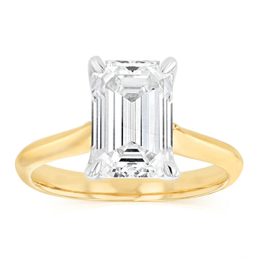 Luminesce Lab Grown 3 Carats Emerald Diamond Solitaire Ring in 9ct Yellow Gold