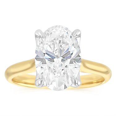 Luminesce Lab Grown 3 Carats Oval Diamond Solitaire Ring in 9ct Yellow Gold