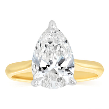 Luminesce Lab Grown 3 Carats Pear Diamond Solitaire Ring in 9ct Yellow Gold