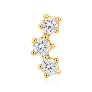 Luminesce Lab Grown  3 Diamond Single Flatback Stud Earring in 9ct Yellow Gold