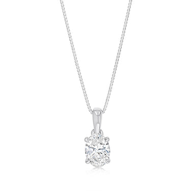 Luminesce Lab Grown 1 Carat Diamond Solitaire Oval Pendant on Chain in Sterling Silver