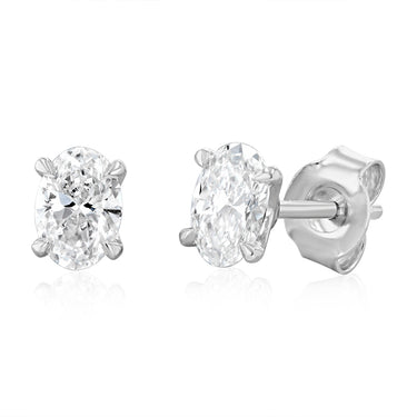 Luminesce Lab Grown 1 Carat Diamond Solitaire Oval Earrings in Sterling Silver