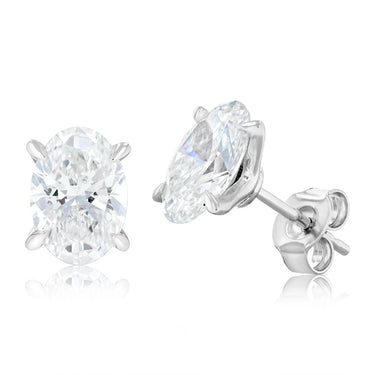 Luminesce Lab Grown 3 Carat Diamond Solitaire Oval Earrings in Sterling Silver