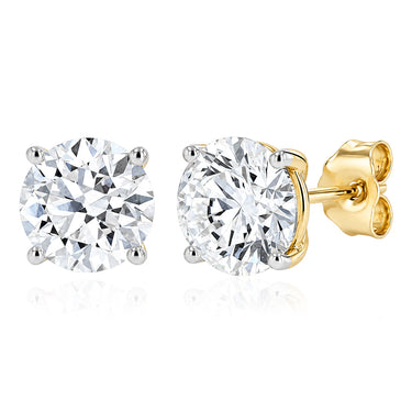 Luminesce Lab Grown 4 Carat Diamond Solitaire Stud Earrings in 9ct Yellow Gold