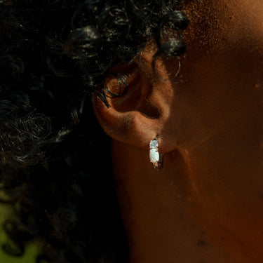 OPAL GLOW WHITE CREATED OPAL HOOP EARRINGS SILVER