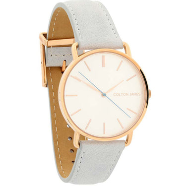 Colton James Classic White Dial Rose Gold And Grey Leather Ladies Watch