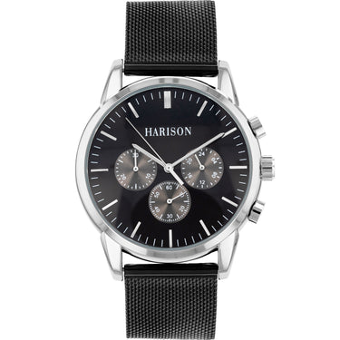 Harison Crew G0099SNS Black Stainless Steel Watch with Decorative Sub-Dials