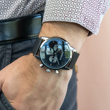 Harison Crew G0099SNS Black Stainless Steel Watch with Decorative Sub-Dials