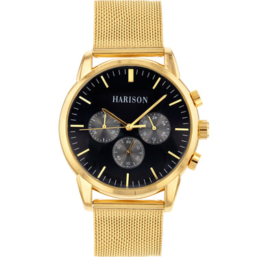 Harison Crew G0099SNS Gold Plated Stainless Steel Watch with Decorative Sub-Dials