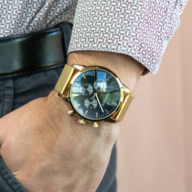 Harison Crew G0099SNS Gold Plated Stainless Steel Watch with Decorative Sub-Dials