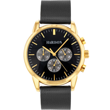 Harison Crew G099SNS Black Stainless Steel Watch with Decorative Sub-Dials