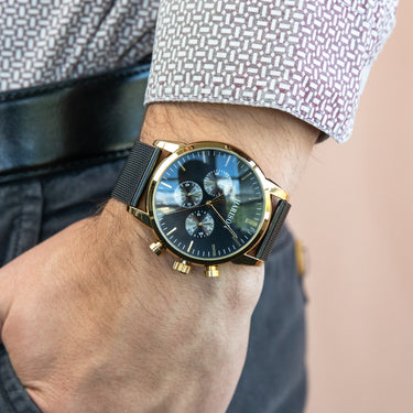 Harison Crew G099SNS Black Stainless Steel Watch with Decorative Sub-Dials