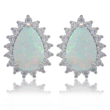 OPAL GLOW ROZELLE WHITE CREATED OPAL EARRINGS SILVER