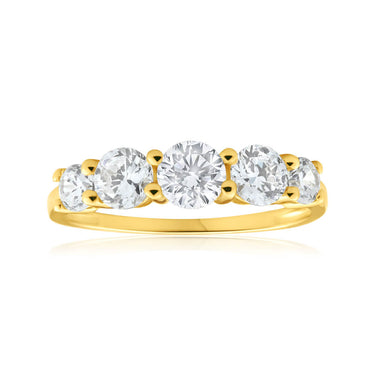 9ct Yellow Gold Cubic Zirconia 5 Stone Graduated Ring