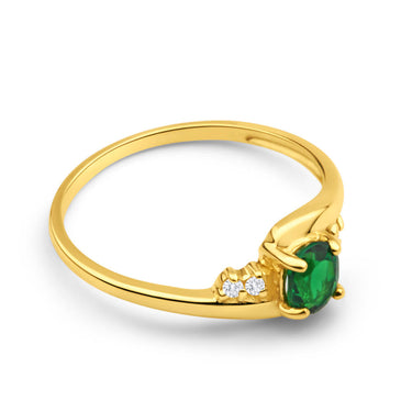 Created Emerald & Zirconia Ring in 9ct Yellow Gold