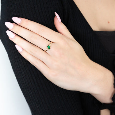 Created Emerald & Zirconia Ring in 9ct Yellow Gold