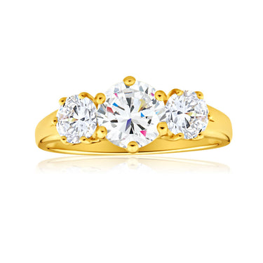 9ct Charming Yellow Gold Cubic Zirconia Trio Ring