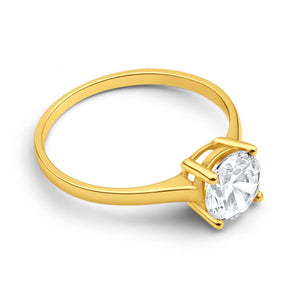 9ct Yellow Gold 6mm Brilliant Cut Cubic Zirconia 4 Claw Ring