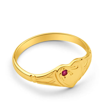 9ct Yellow Gold Ruby Heart Signet Ring Size L