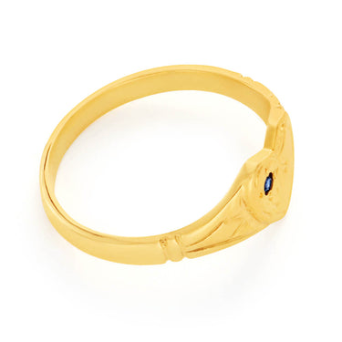 9ct Yellow Gold Sapphire Heart Signet Ring Size H
