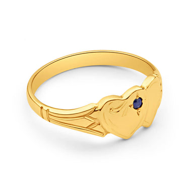 9ct Yellow Gold Sapphire 2Heart Signet Ring Size H