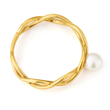 9ct Yellow Gold Twist Ring with Pearl
