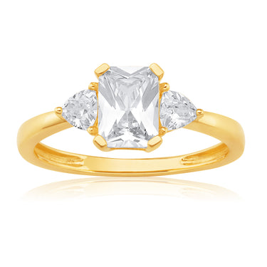 9ct Yellow Gold Zirconia Emerald Cut Ring