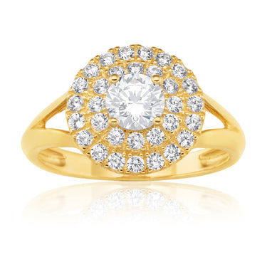 9ct Yellow Gold Zirconia Round Fancy Ring