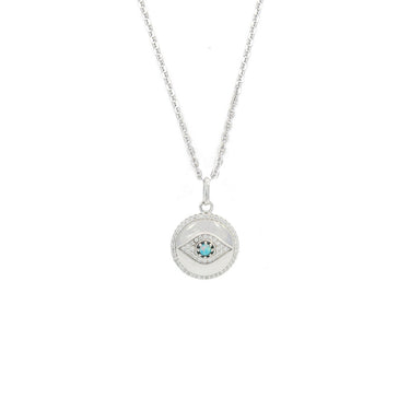 OPAL GLOW BLUE CREATED OPAL EVIL EYE MEDALION SILVER