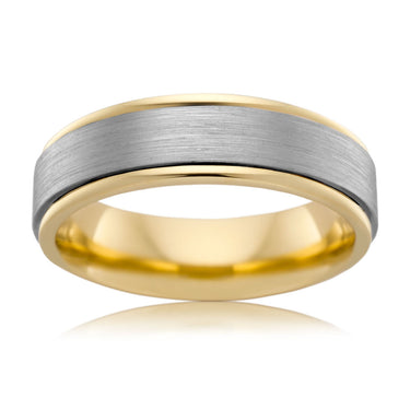 9ct Yellow Gold and Titanium 6.5mm Matt Finish Ring. All Sizes