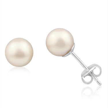 Sterling Silver Cream Freshwater Pearl Round Stud Earrings 6-6.5mm
