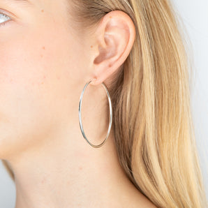 Sterling Silver 50mm Plain Thin Hoop Earrings