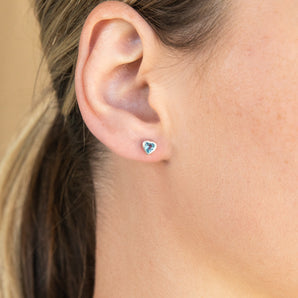 Sterling Silver Blue Cubic Zirconia Heart Stud Earrings