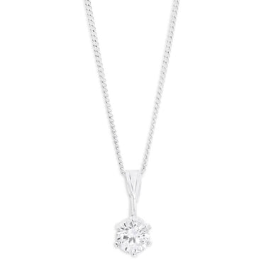 Sterling Silver 6mm Zirconia Pendant and Earring Set with Chain