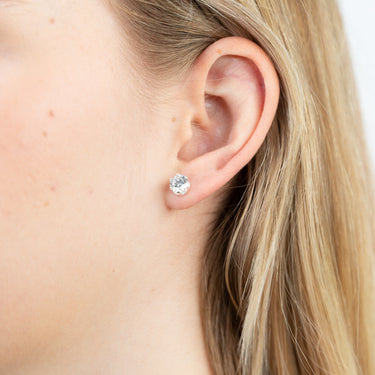 Sterling Silver 6mm Zirconia Pendant and Earring Set with Chain