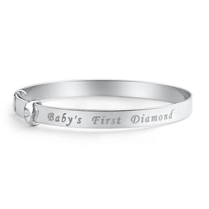 Sterling Silver 'Baby's First Diamond' Expandable Baby Bangle