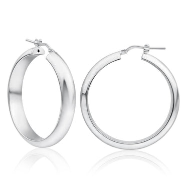 Sterling Silver 30mm Plain Half Round Hoop Earrings