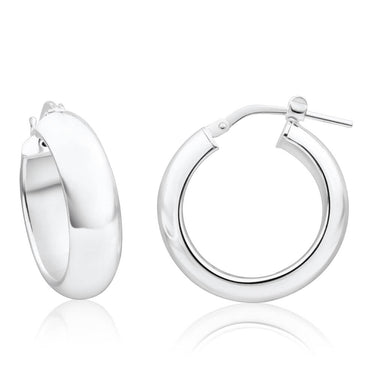 Sterling Silver 15mm Plain Half Round Hoop Earrings