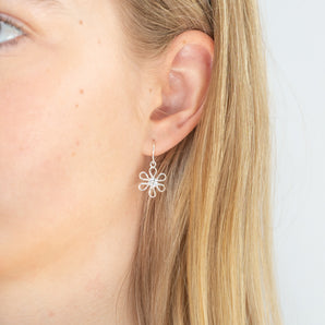 Sterling Silver Cuibic Zirconia Cut-out Flower Drop Earrings