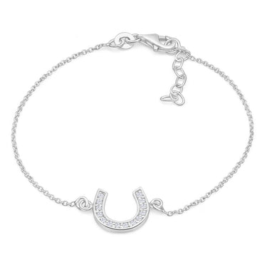 Sterling Silver 19cm Cubic Zirconia Horseshoe Good Luck Bracelet