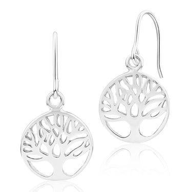 Sterling Silver Tree of Life Round Drop Earrings