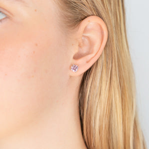 Sterling Silver Zirconia Round 6.55mm Pink Stud Earrings