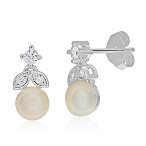 Sterling Silver Freshwater Pearl and Zirconia Stud Earrings