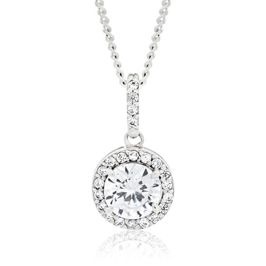 Sterling Silver Rhodium Plated Cubic Zirconia Round Pendant